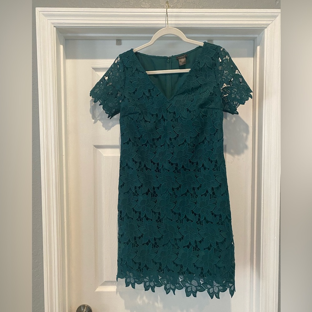 Ann Taylor Forest Green Lace Dress Size 4